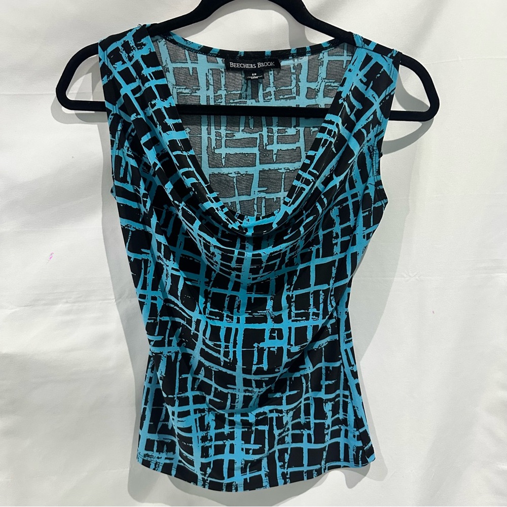 Beechers Brook Blue & Black Cowl Neck Top